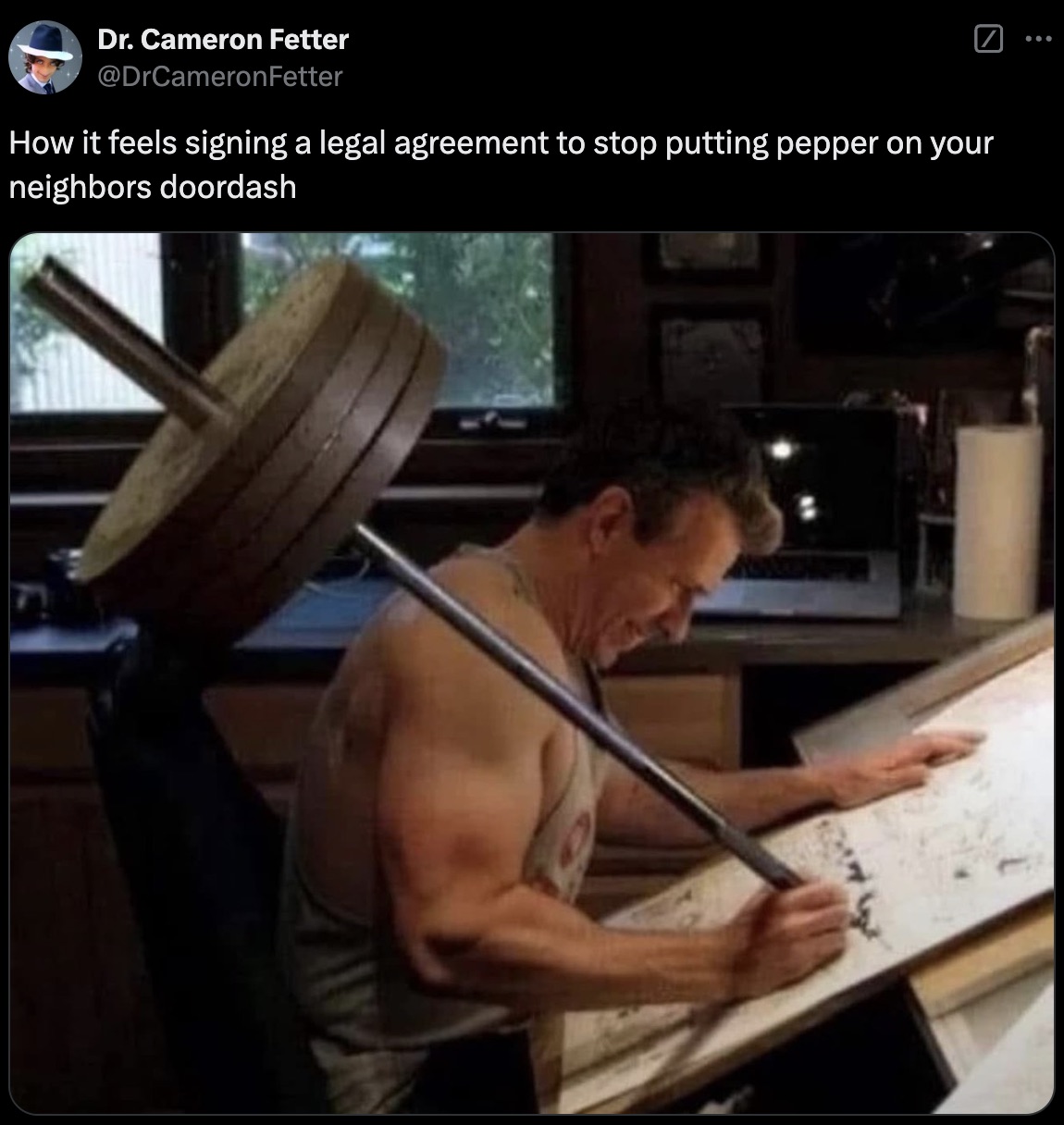 gym meme - Dr. Cameron Fetter Fetter How it feels signing a legal agreement to stop putting pepper on your neighbors doordash